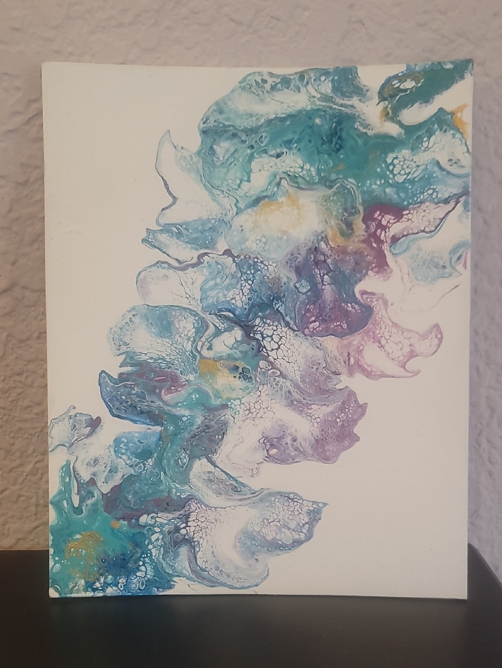 Abstract Fluid Art Canvas Panel in Teal, Purple, White by